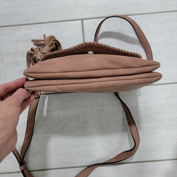 Francesca’s Martina Flapover Whipstitch Crossbody Bag in Pink with Tassels - Picture 10 of 10